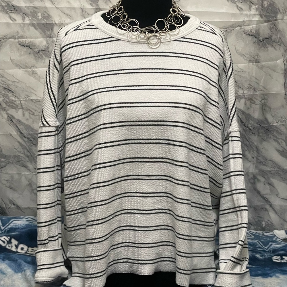 Maurices Black and White Striped Crewneck Sweater